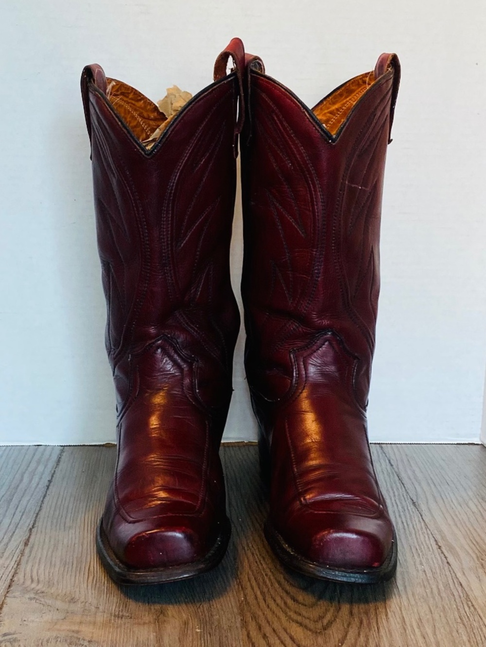 Vintage Durango West USA Mens Leather Square Toe Western Boots, 8.5.